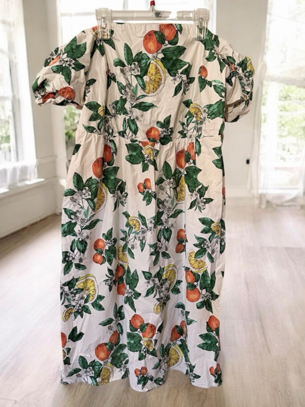 Off the Shoulder Midi Dress with Citrus Print